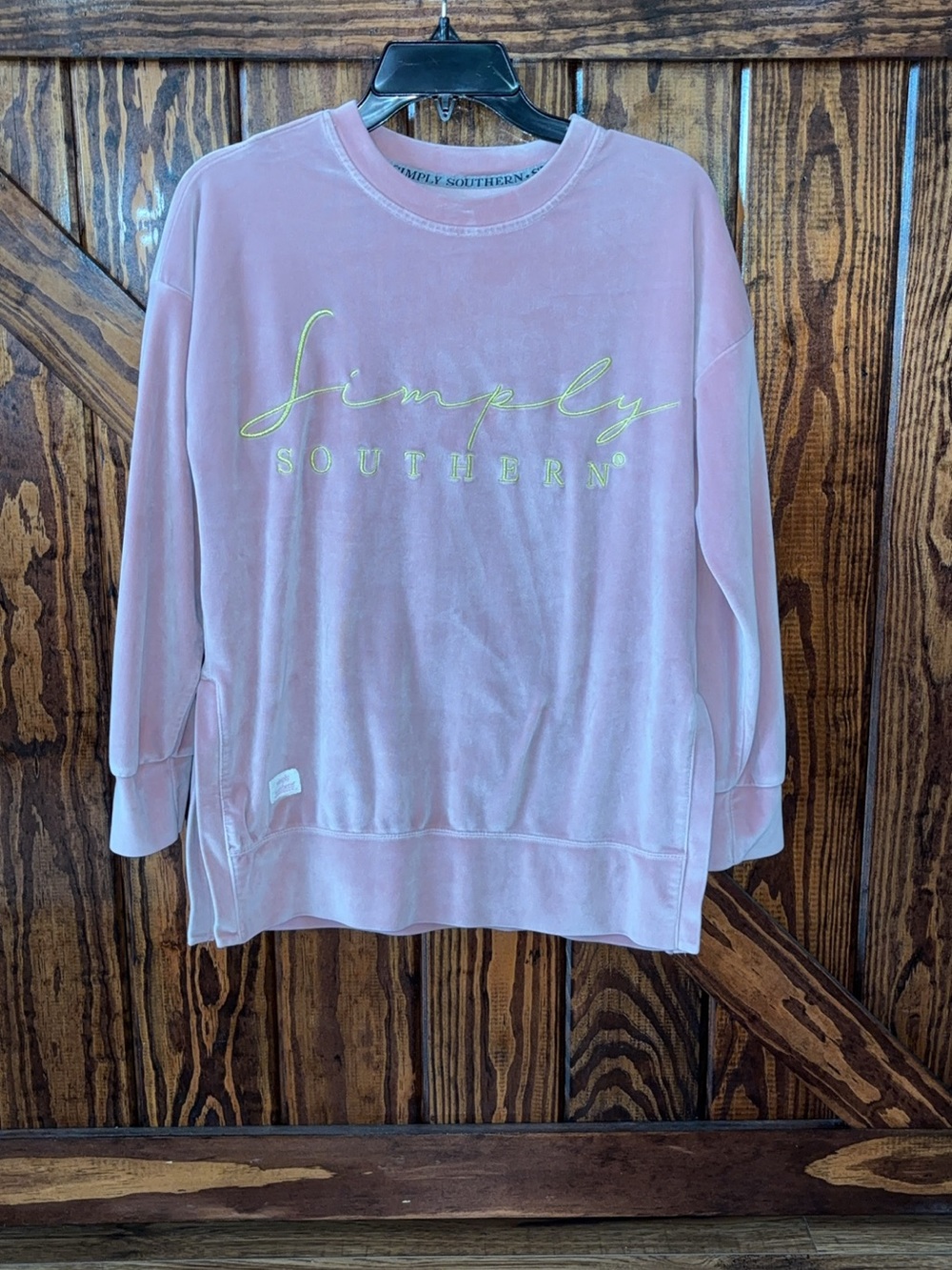 Simply Southern Pink Velour Crewneck Shirt